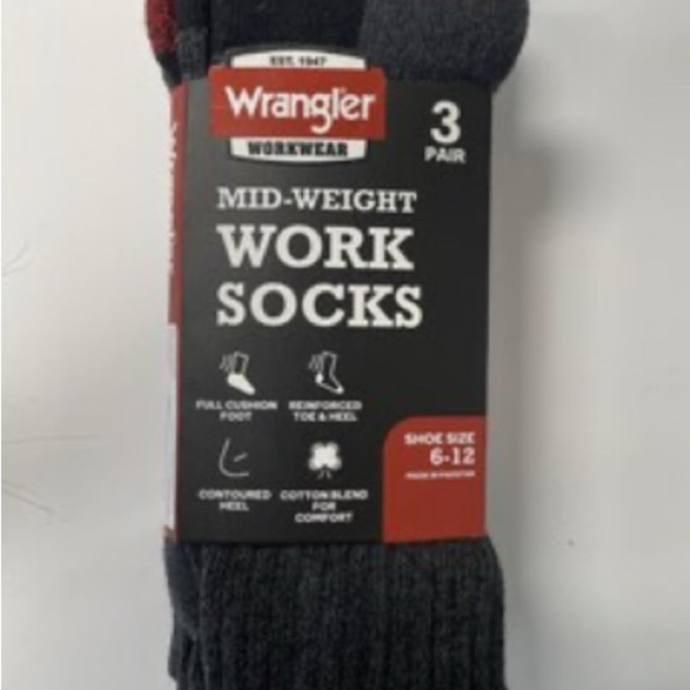 Wrangler Men’s Workwear Steel Toe Socks Black Size 6-12 NWT